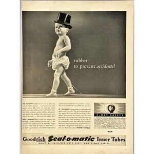 Goodrich Seal-O-Matic Inner Tire Tube "Baby Dancing" Vintage Print Ad 1940